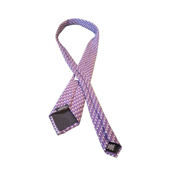 VIntage Van Heusen Mens Necktie Tie Purple Geometric 100% Silk Handmade - Picture 7 of 13